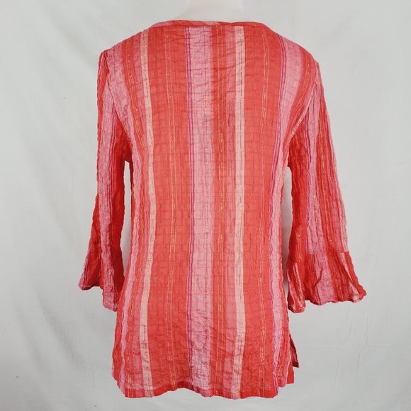 Tommy Bahama Striped Crinkle Top Medium NWT Paramour Red w Gold 3/4 Sleeve - Picture 5 of 6